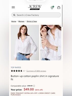 J. Crew Factory White Button-Up Blouse